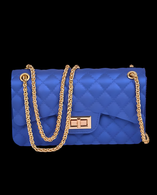 Matte Blue Cross Body Bag W/Gold Body Chain