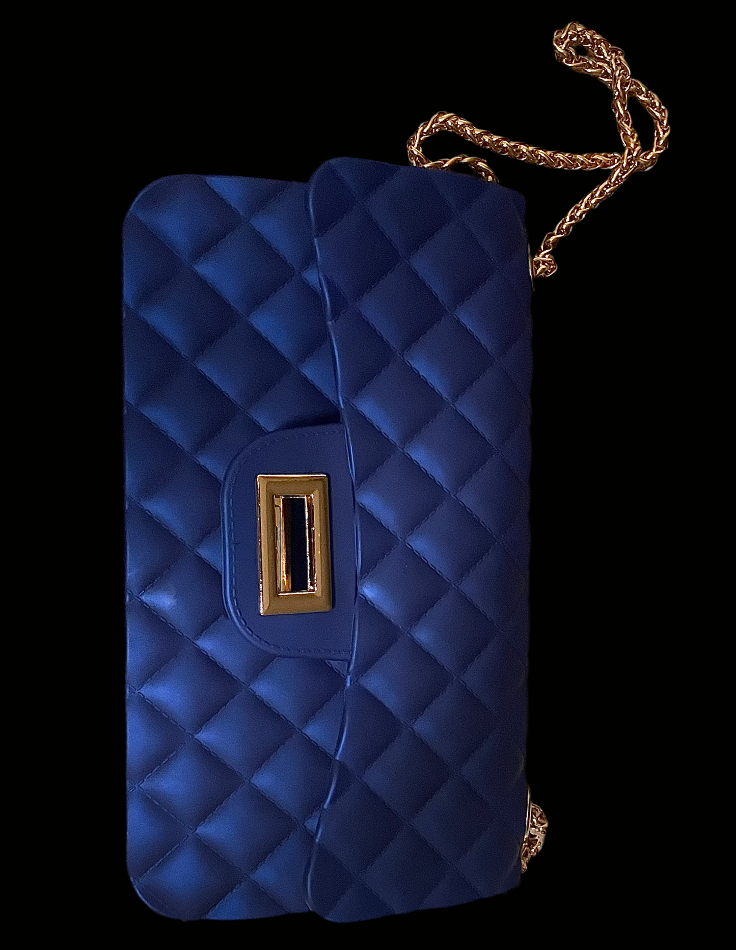 Matte Blue Cross Body Bag W/Gold Body Chain