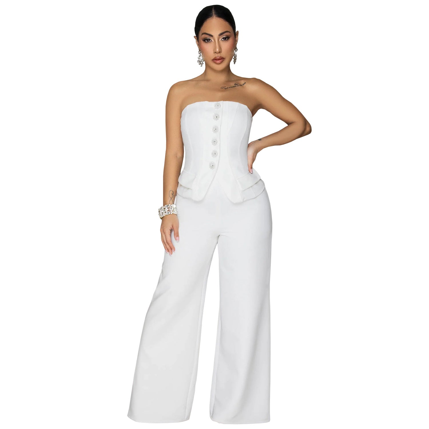 Women's Strapless Backless Casual Wide-Leg Jumpsuit