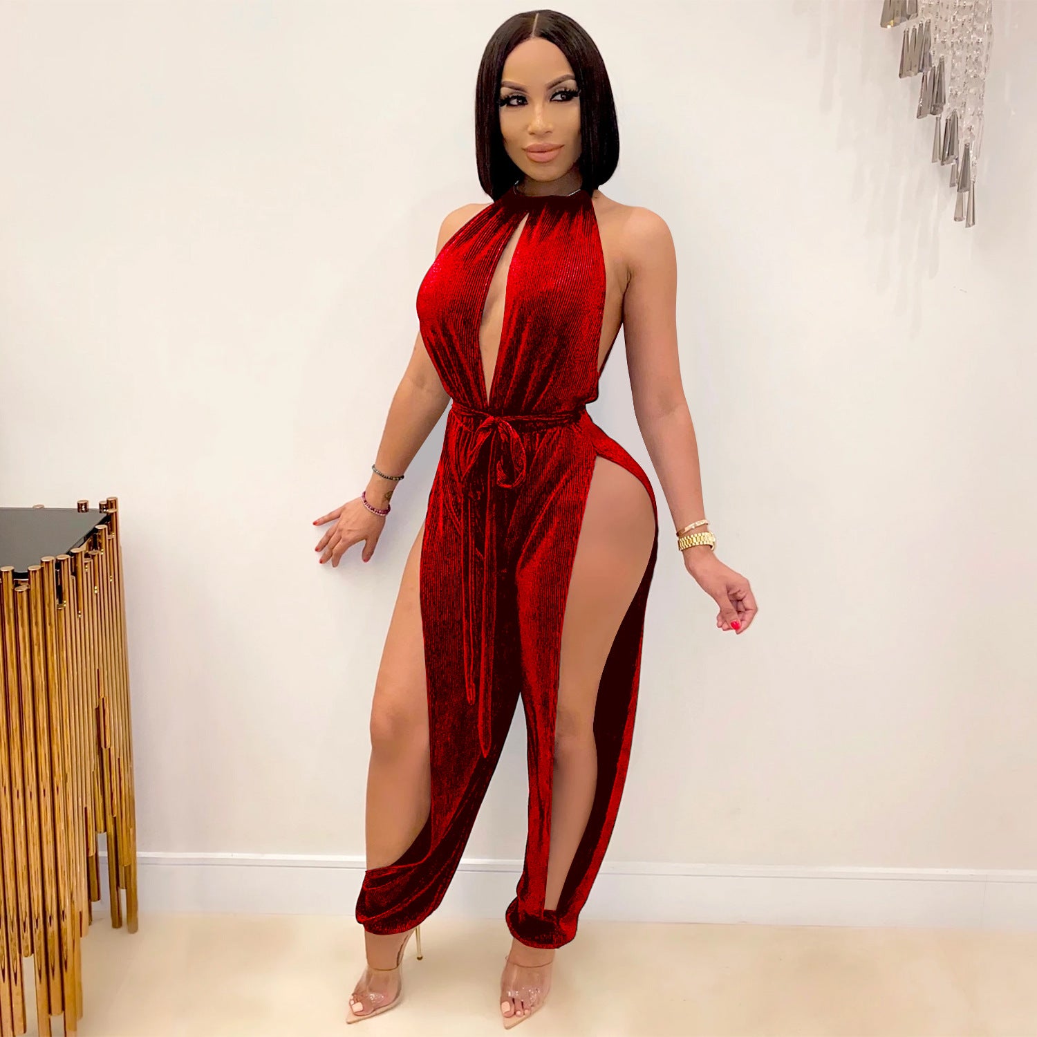 Elastic Split Women's Jumpsuit