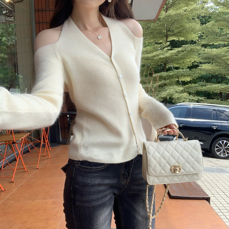 Off-Shoulder Long Sleeve Knit Top