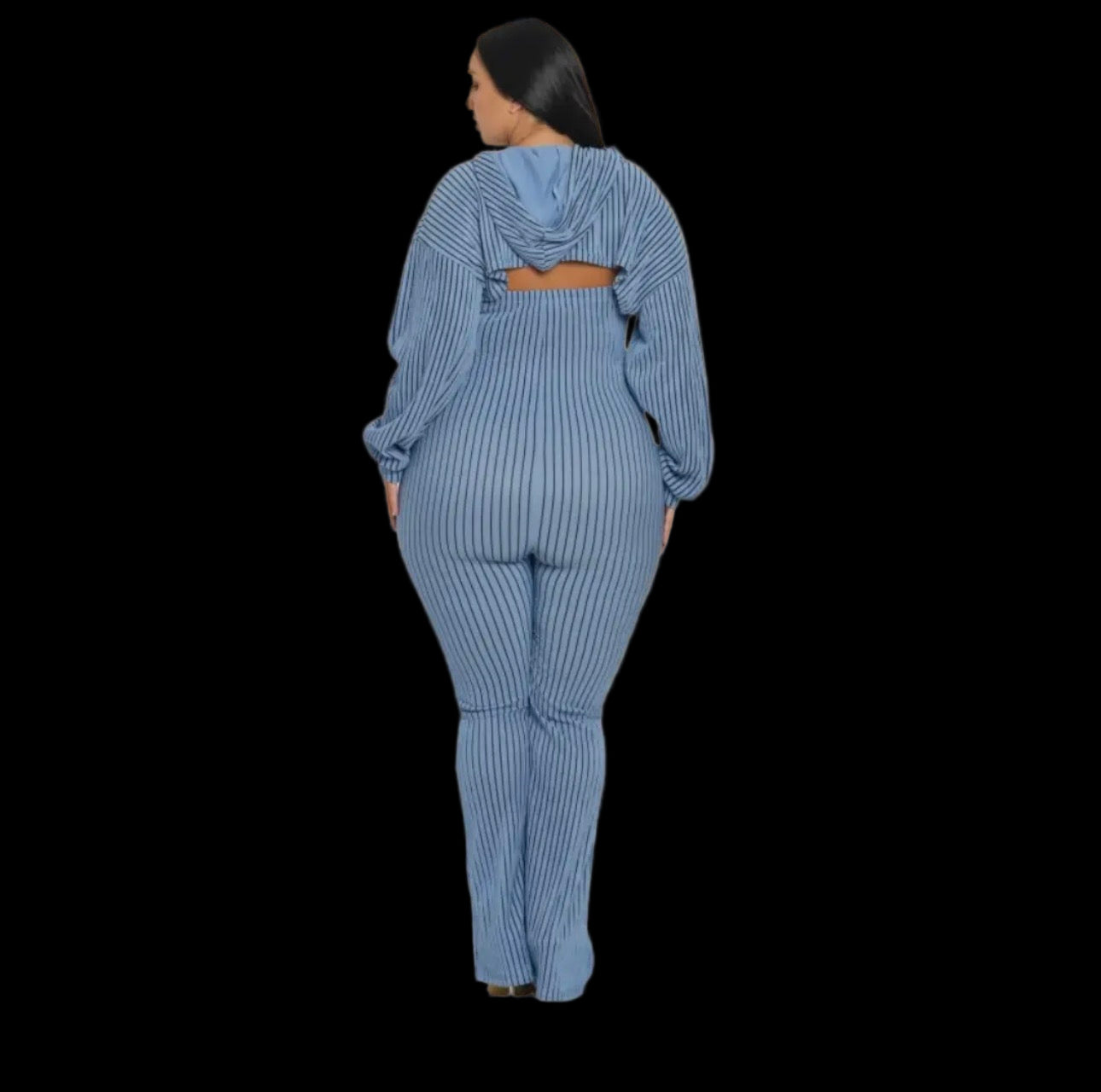 2PC Plus Size pinstripe hooded jumpsuit