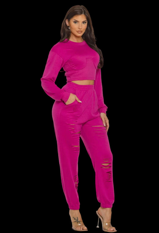 2PC Laser Cut Long-Sleeve Set